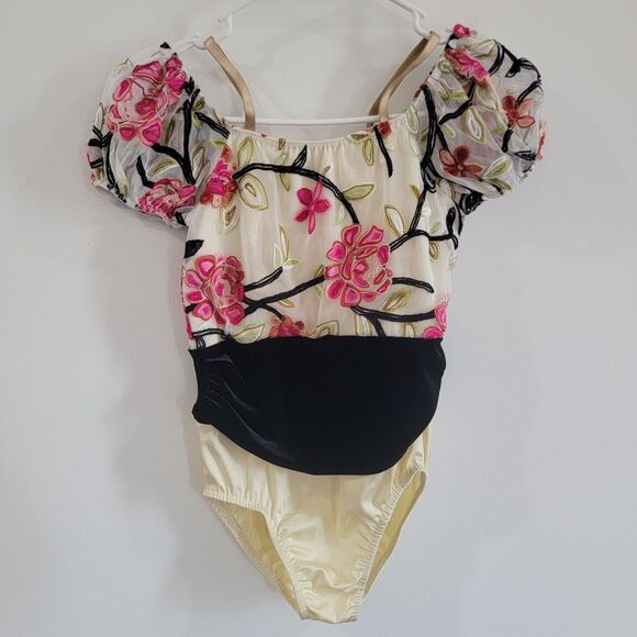 Vintage Dansco Girls Bodysuit Size Large Floral Velvet Ballet Coquette Fairy - Picture 3 of 6